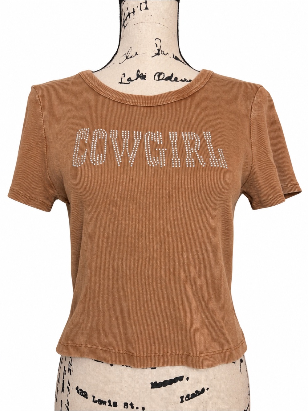 Social Culture Cowgirl Studded Brown Short Sleeve Tee Women’s Size Large